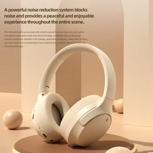 Auriculares Bluetooth NC10 ANC Montados en la Cabeza con Reducción Activa de Ruido (Beige)