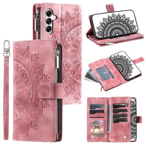 Funda de cuero con cremallera y múltiples tarjetas para Samsung Galaxy A17 5G (rosa)