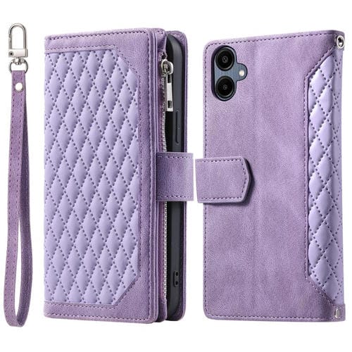 Funda de cuero con cremallera y cordón para Samsung Galaxy A07 4G (morado)