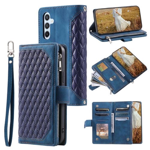 Funda de cuero con cremallera y cordón para Samsung Galaxy A17 5G (azul)