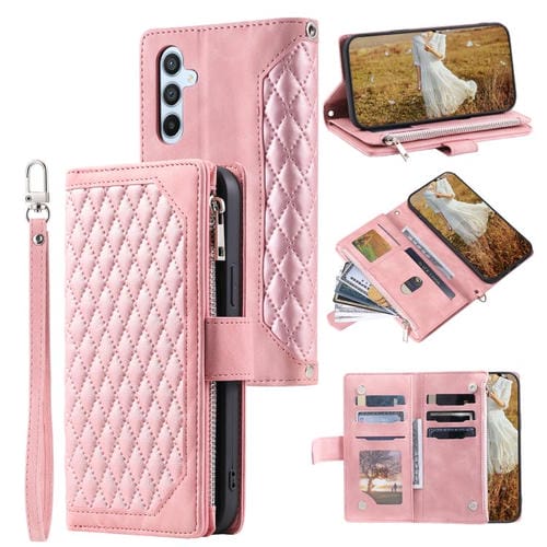 Funda de cuero con cremallera y cordón para Samsung Galaxy A17 5G (oro rosa)