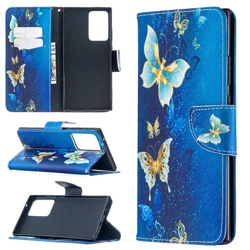 Estuche para Samsung Galaxy Note20 Cuero Tapa Horizontal Patrón Dibujo Soporte Ranuras Billetera (Mariposa Dorada)