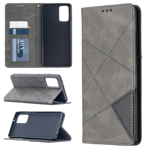 Estuche para Samsung Galaxy Note 20 Cuero Magnético Tapa Horizontal Textura Rombo Soporte Ranuras Tarjetas Billetera (Gris)