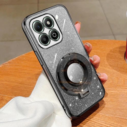 Funda para Teléfono Honor X6B TPU con Soporte Redondo y Purpurina Degradada (Negro)