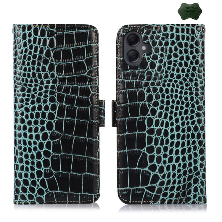 Funda de piel de vacuno con capa superior de cocodrilo para Samsung Galaxy A07 5G (verde)