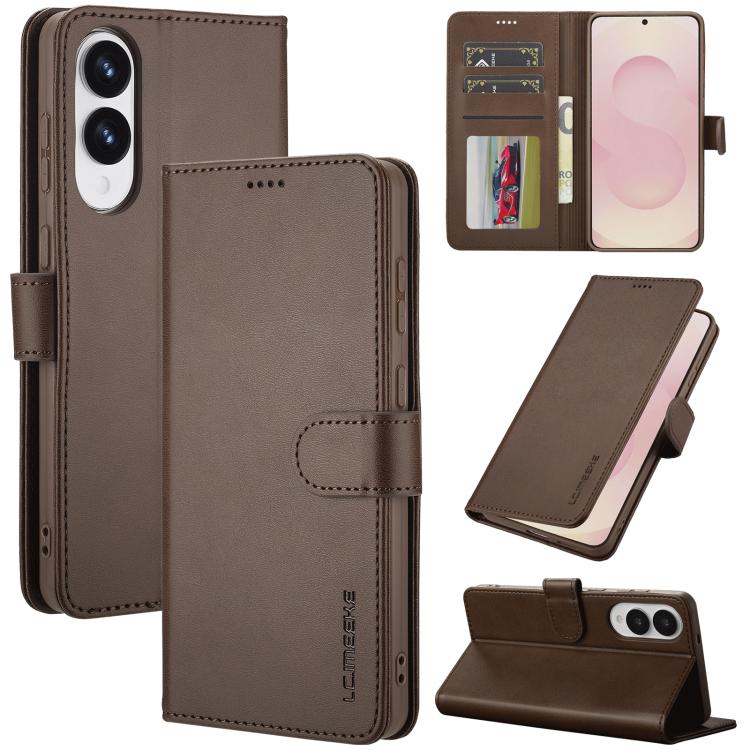 Funda LC.IMEEKE de piel con textura de becerro para Samsung Galaxy S25 Edge 5G (café)