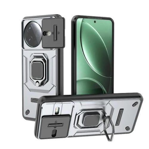 Funda para Teléfono Redmi K80 con Soporte y Carcasa Deslizante de TPU y PC a Prueba de Golpes (Gris)