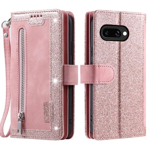 Funda de Cuero con Cremallera y Cordón para Google Pixel 9A (Oro Rosa)