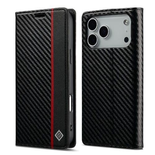 Funda de cuero de fibra de carbono LC.IMEEKE para iPhone 17 Pro (vertical negra)
