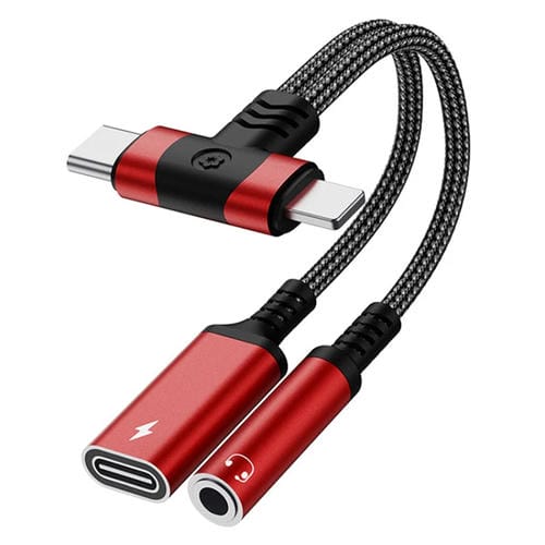 Cable Adaptador Audio 4 en 1 8 Pines Tipo C a Tipo C 3,5 Mm (Rojo)