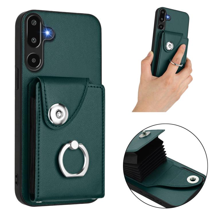Funda para Samsung Galaxy M16 5G / F16 5G con tarjetero y anillo (verde)