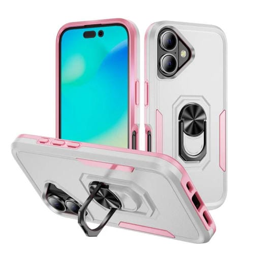 Funda Pioneer Armor de PC y TPU resistente para iPhone 17 con soporte (blanco y rosa)