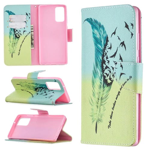 Estuche de Cuero abatible Samsung Galaxy Note 20 con Dibujo Coloreado, Soporte, Ranuras para Tarjetas y Billetera (Pluma)