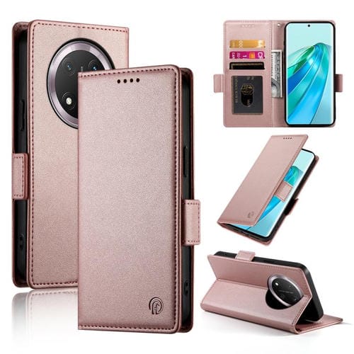 Funda de Cuero Esmerilado con Hebilla Magnética para Honor X9C Global y Magic7 Lite (Oro Rosa)