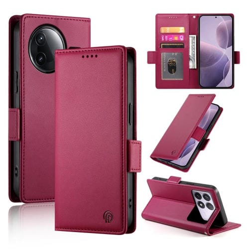Funda de cuero esmerilado con hebilla lateral magnética para Redmi K80/K80 Pro (rojo vino)