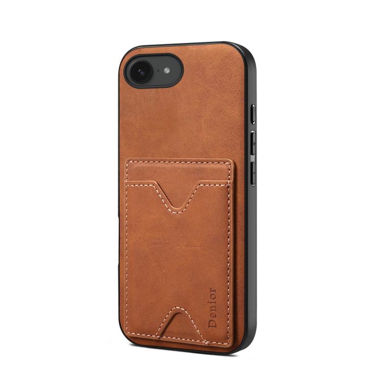Funda Trasera Denior D06 para iPhone 16E con Ranura para Tarjeta y Soporte (Marrón)