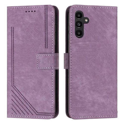 Funda de piel con estampado de rayas y cordón para Samsung Galaxy A17/A26 5G (morado)