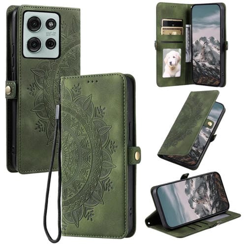 Funda de Piel con Relieve Totem para Motorola Moto G75 5G (Verde Oscuro)