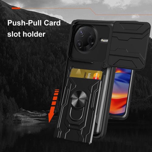 Funda deslizante de TPU y PC con ranura para tarjetas para Xiaomi Poco F7 Pro (verde oscuro)