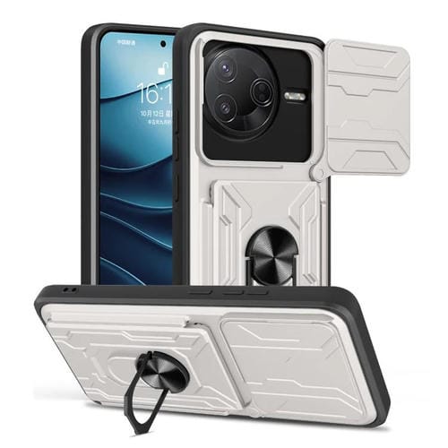 Funda deslizante de TPU y PC con ranura para tarjetas para Xiaomi Poco F7 Pro (blanca)