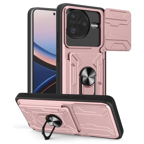 Funda deslizante de TPU y PC con ranura para tarjetas para Xiaomi Poco F7 Ultra (oro rosa)