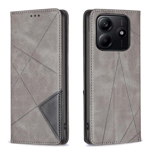 Funda de Cuero Magnética con Textura de Rombos para Redmi Note 14 4G (Gris)