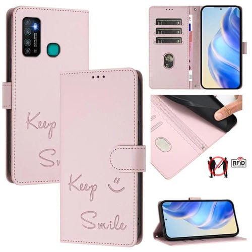 Funda de Cuero Rfid con Relieve Smile para Tecno Camon 15/15 Air (Rosa)