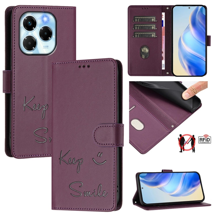 Funda de Cuero RFID con Relieve Sonriente para Infinix Note 40X 5G (Violeta)