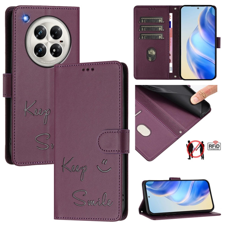 Funda de Cuero Rfid con Relieve Sonriente para Infinix Zero 40 4G/5G (Violeta)