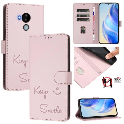Funda de Cuero Rfid con Relieve Sonriente para Nokia C30 (Rosa)