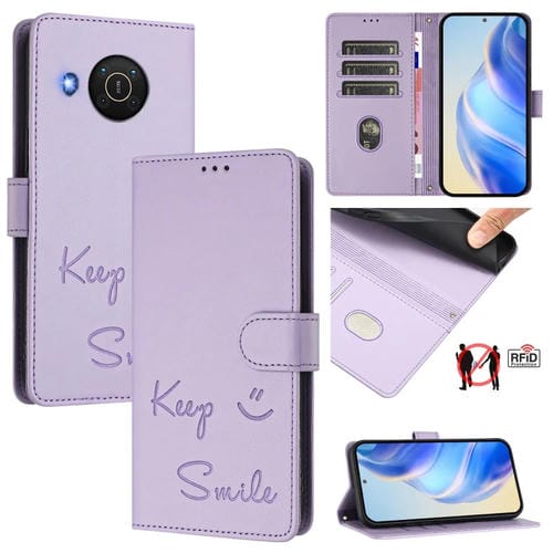 Funda de Cuero Rfid con Relieve Sonriente para Nokia X20/X10 (Morado Claro)