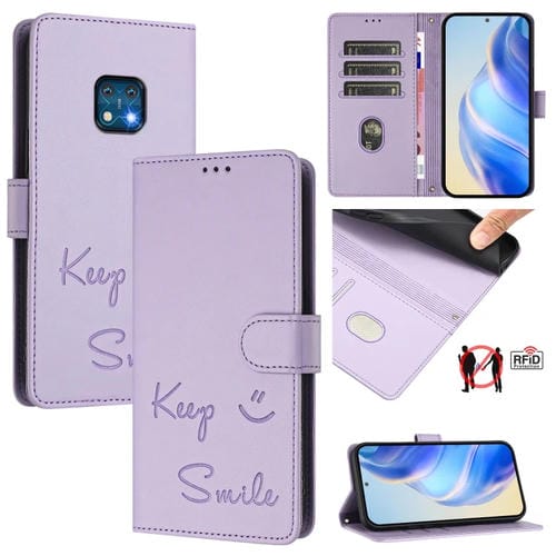 Funda de Cuero Rfid con Relieve Sonriente para Nokia Xr20 (Morado Claro)