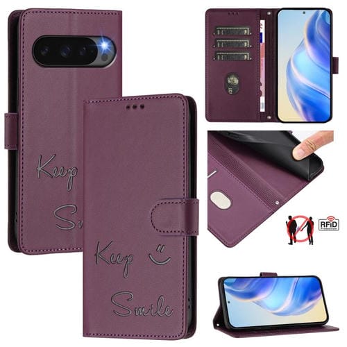 Funda de Cuero con Relieve Rfid para Google Pixel 10 5G y 10 Pro 5G (Violeta)