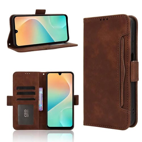 Funda de piel con textura de becerro y ranuras para tarjetas para Samsung Galaxy M36 5G (marrón)