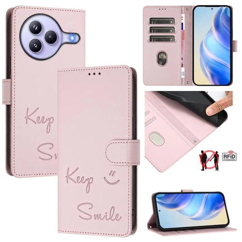 Funda de cuero con relieve RFID para Xiaomi Civi 5 Pro 5G (rosa)