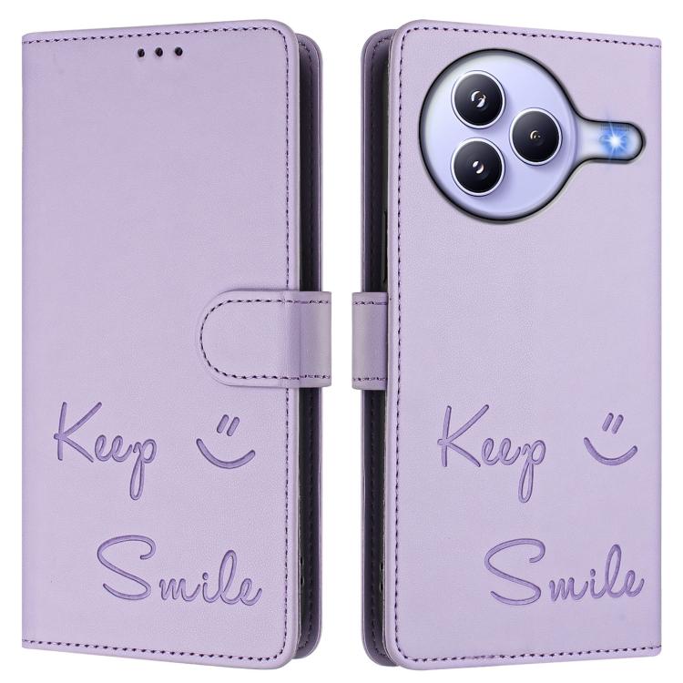 Funda de cuero RFID con relieve sonriente para Xiaomi Civi 5 Pro 5G (morado claro)