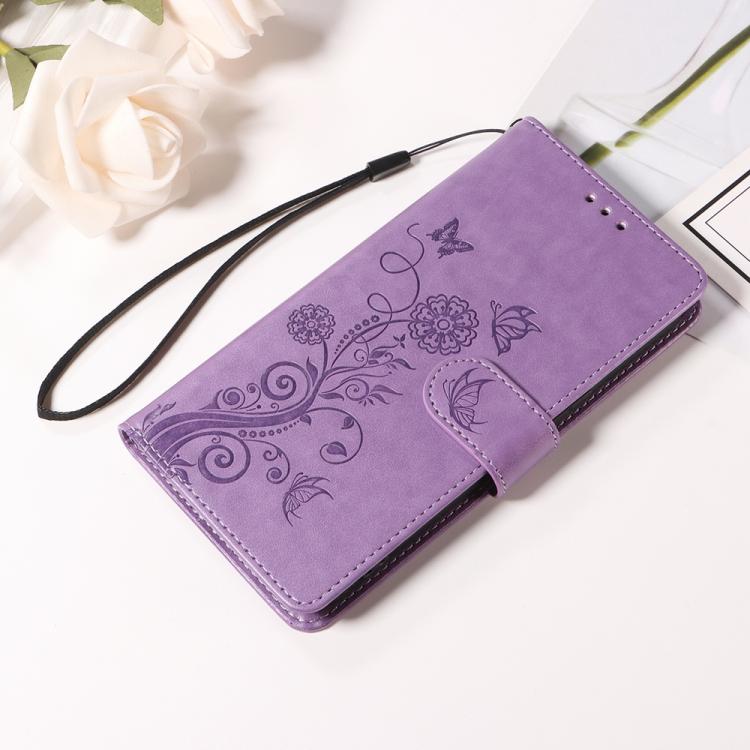 Funda de Cuero OnePlus 13R Ace 5 Ace 5 Pro con Diseño de Mariposas y Flores en Relieve (Morado)