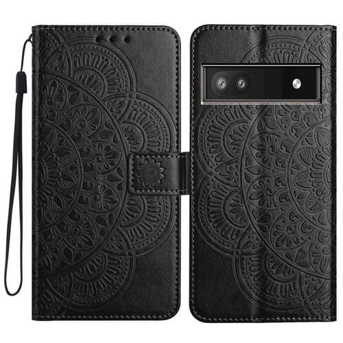 Funda de Cuero con Relieve de Flores para Google Pixel 9A (Negra)