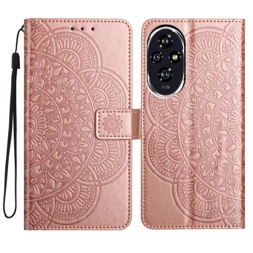 Funda de Cuero con Relieve Floral para Honor 200 (Oro Rosa)