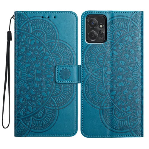 Funda de Cuero con Relieve Floral para Motorola Moto G Power 5G (Azul)