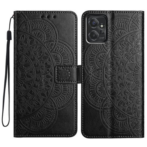 Funda de Cuero con Relieve Floral para Motorola Moto G Power 5G (Negra)