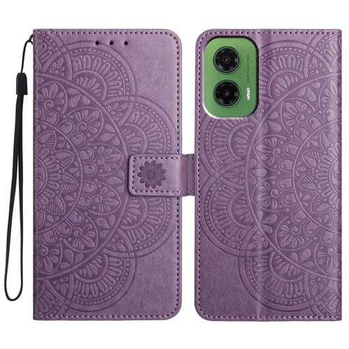 Funda de Cuero con Relieve Floral para Motorola Moto G35 (Morado)