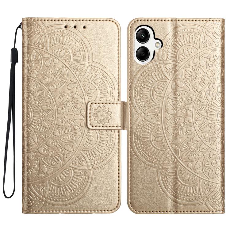 Funda de piel con relieve floral para Samsung Galaxy A07 5G (dorada)