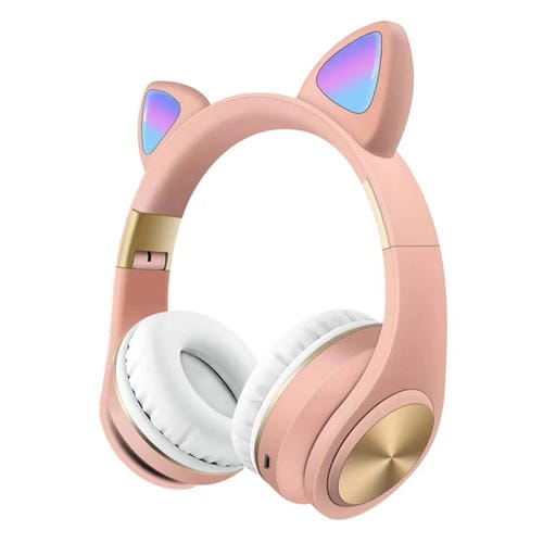 Auriculares inalámbricos Bluetooth orejas de gato para juegos con luz (Rosa)