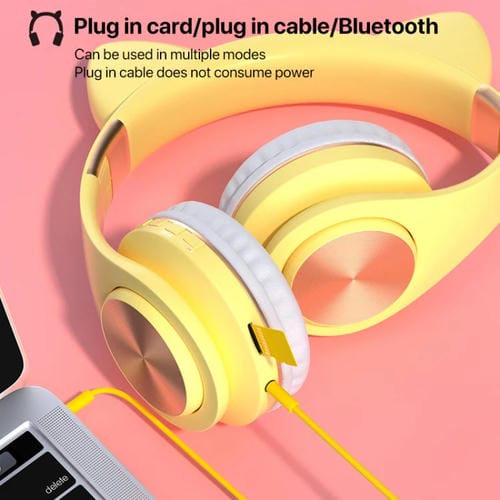 Auriculares inalámbricos Bluetooth con orejas de gato para juegos con luz (Azul)
