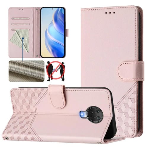 Funda de Cuero Rfid con Relieve en Panal para Nokia G20/G10 (Rosa)
