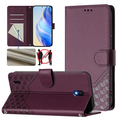 Funda de Cuero Rfid con Relieve en Panal para Nokia C01 Plus/C1 2.ª Edición (Violeta)
