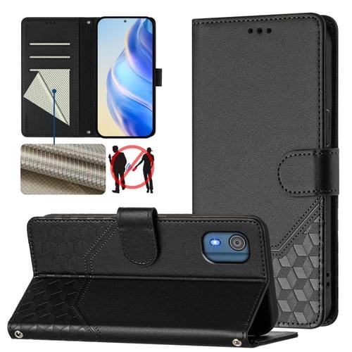 Funda de Cuero Rfid con Relieve en Panal para Nokia C02 (Negra)