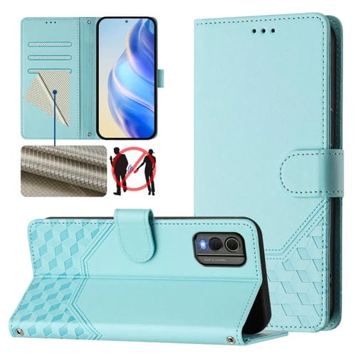 Funda de Cuero Rfid con Relieve en Panal para Nokia C32 (Verde Menta)