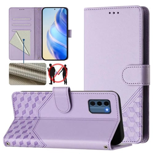 Funda de Cuero Rfid con Relieve en Panal para Nokia C300 (Morado Claro)